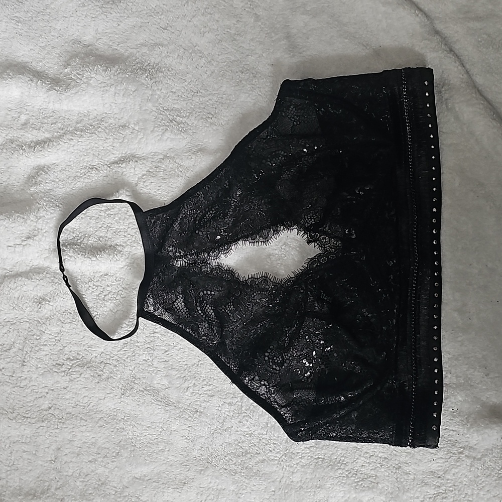 victorias secret black lace mesh halter bralette